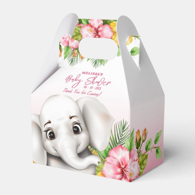 Elephant Safari Tropical Jungle Baby Shower Favor Box (Front Side)