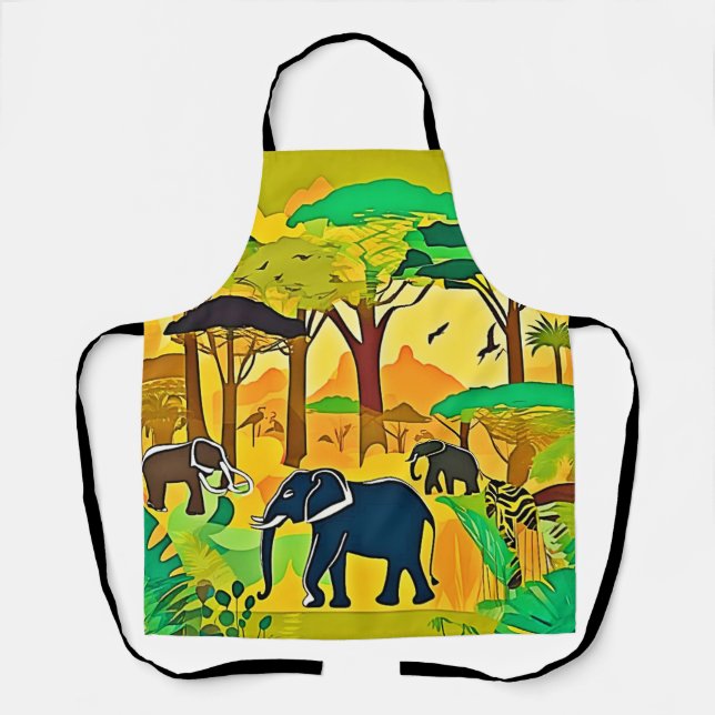 Elephant Savanna Jungle Art Apron (Front)
