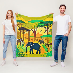Elephant Savanna Jungle Art Fleece Blanket