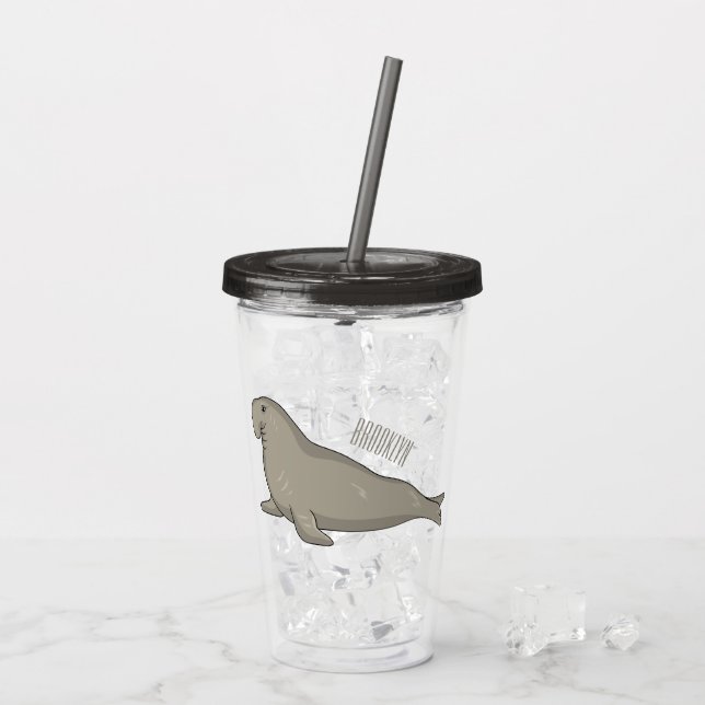 Elephant seal cartoon illustration acrylic tumbler (Back Ice)