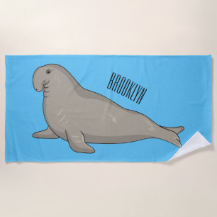 Elephant seal cartoon illustration beach towel