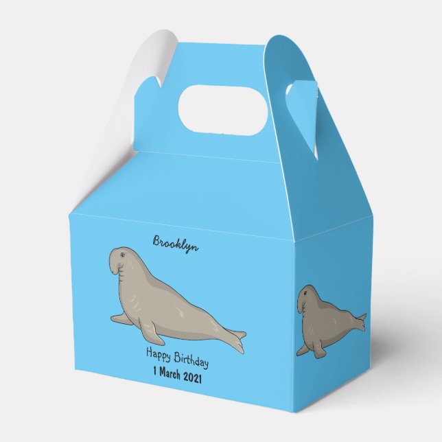 Elephant seal cartoon illustration favor box (Front Side)