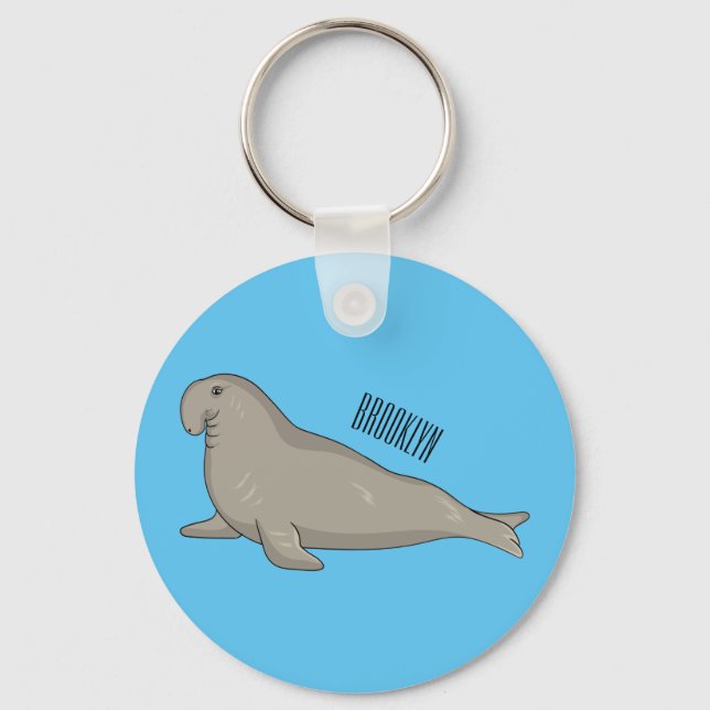 Elephant seal cartoon illustration keychain (Front)