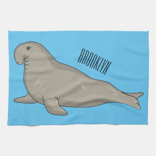 Elephant seal cartoon illustration kitchen towel