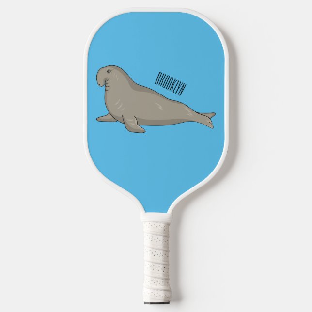 Elephant seal cartoon illustration  pickleball paddle (Front)