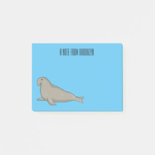 Elephant seal cartoon illustration  post-it notes