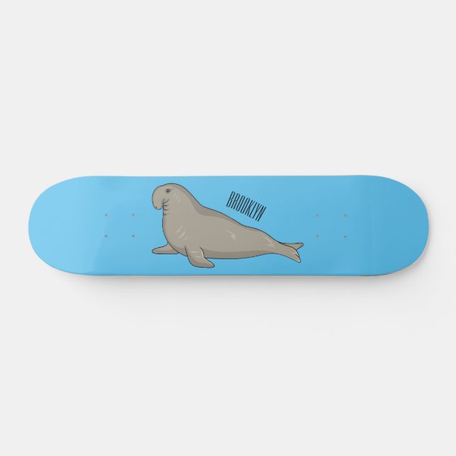 Elephant seal cartoon illustration skateboard (Horz)