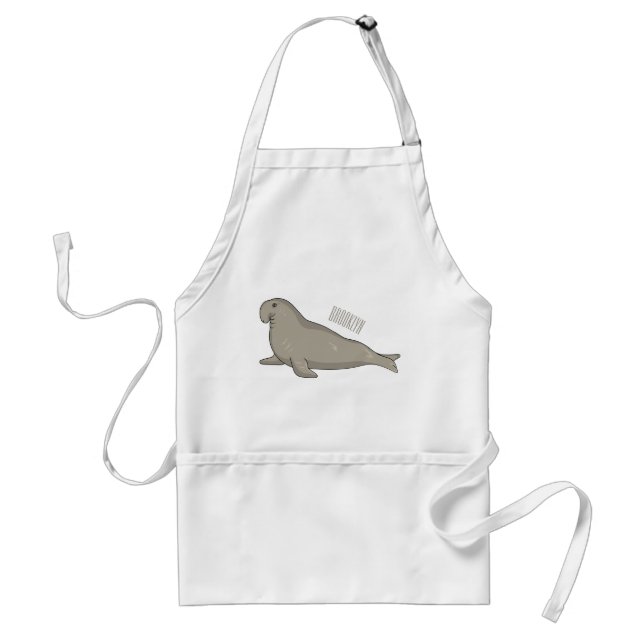 Elephant seal cartoon illustration standard apron (Front)