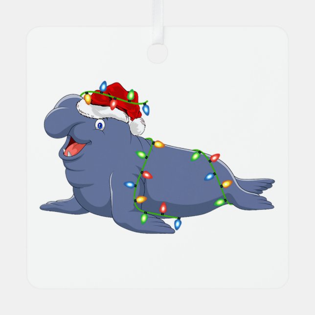 elephant seal lover xmas santa hat elephant seal c metal ornament (Front)