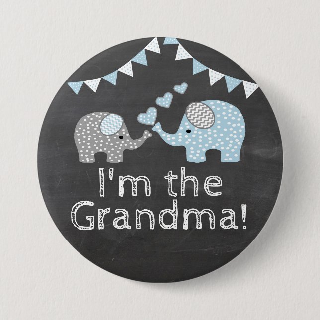 Elephant Shower Chalkboard Look |  I'm The Grandma 3 Inch Round Button (Front)