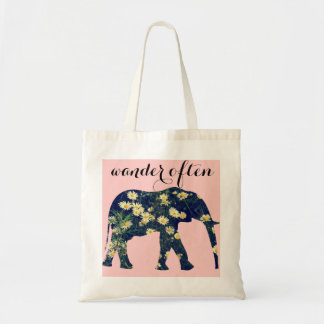 Elephant Silhouette Daisy Classy Girly Pink Tote Bag