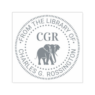 Elephant Silhouette Library Book Name Initials Self-inking Stamp