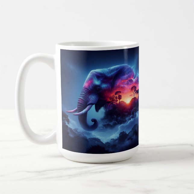 Elephant Silhouette Merged with Vibrant Sunset Coffee Mug (Left)