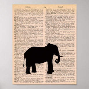 Elephant Silhouette Vintage Dictionary Nursery Art Poster