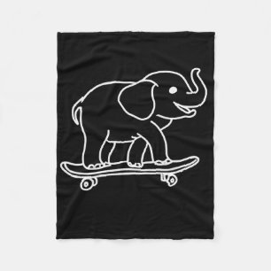 Elephant Skateboarding Outline Line Drawing Skater Fleece Blanket