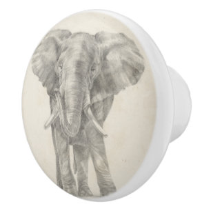 Elephant Sketch Ceramic Knob
