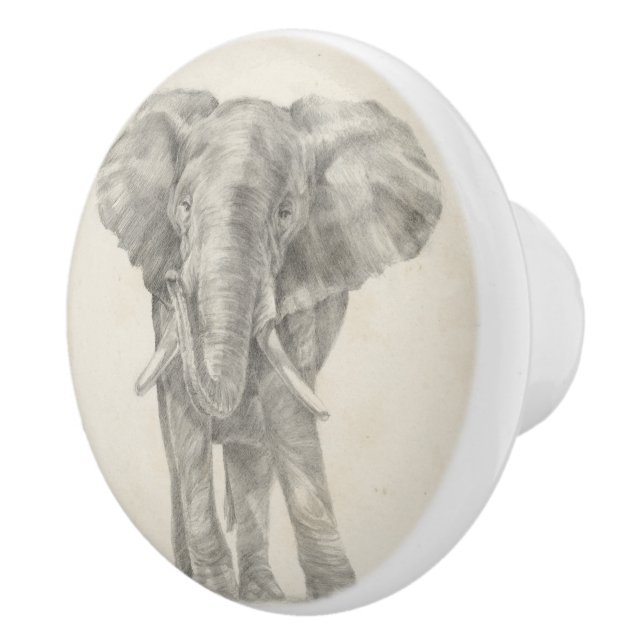 Elephant Sketch Ceramic Knob (Right)