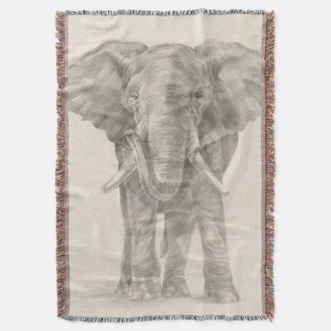 Elephant Sketch Throw Blanket (Front Vertical)