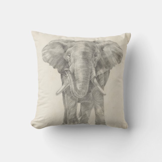 Elephant Sketch Throw Pillow (Front)