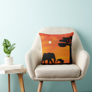elephant, ,sky ,animals ,sunrise ,nature ,africa throw pillow
