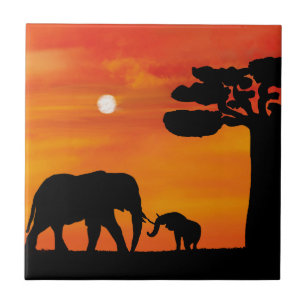 elephant, ,sky ,animals ,sunrise ,nature ,africa , tile