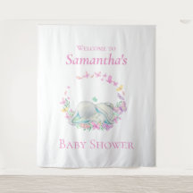 Elephant Sleeping Butterflies Baby Shower Backdrop