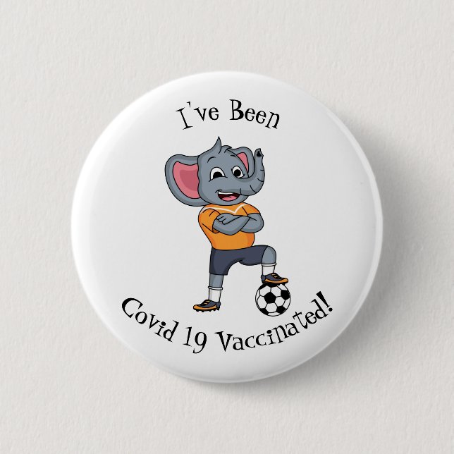 Elephant soccer player cartoon illustration 2 inch round button (Front)