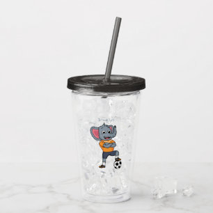 Elephant soccer player cartoon illustration acrylic tumbler