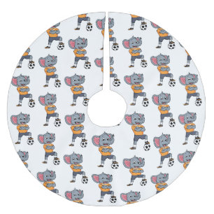 Elephant soccer player cartoon illustration brushed polyester tree skirt