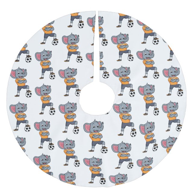 Elephant soccer player cartoon illustration  brushed polyester tree skirt (Front)