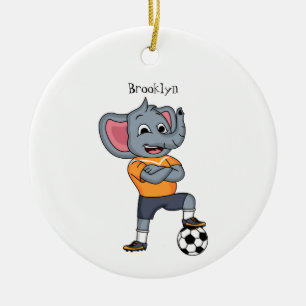 Elephant soccer player cartoon illustration ceramic ornament