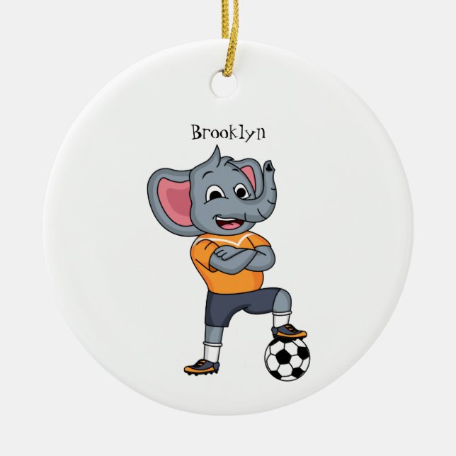 Elephant soccer player cartoon illustration ceramic ornament (Front)