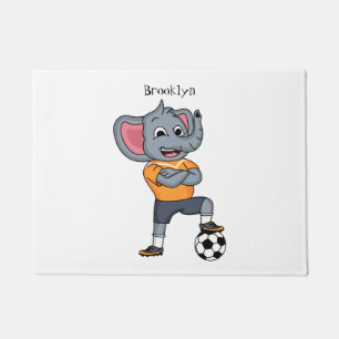 Elephant soccer player cartoon illustration doormat