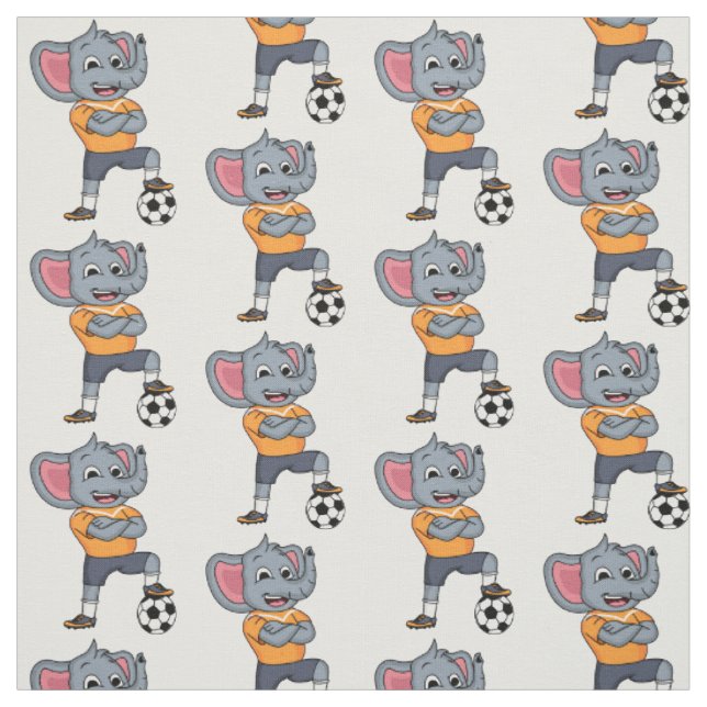 Elephant soccer player cartoon illustration fabric (Swatch)