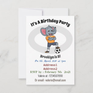 Elephant soccer player cartoon illustration invitation