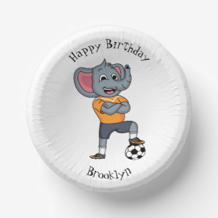 Elephant soccer player cartoon illustration  paper plate