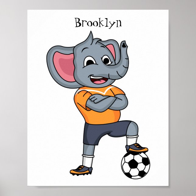 Elephant soccer player cartoon illustration poster (Front)