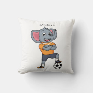 Elephant soccer player cartoon illustration throw pillow