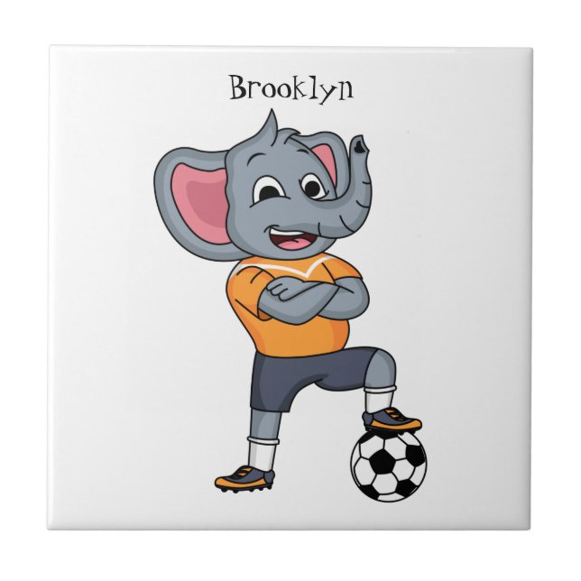 Elephant soccer player cartoon illustration tile (Front)
