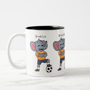 Elephant soccer player cartoon illustration Two-Tone coffee mug
