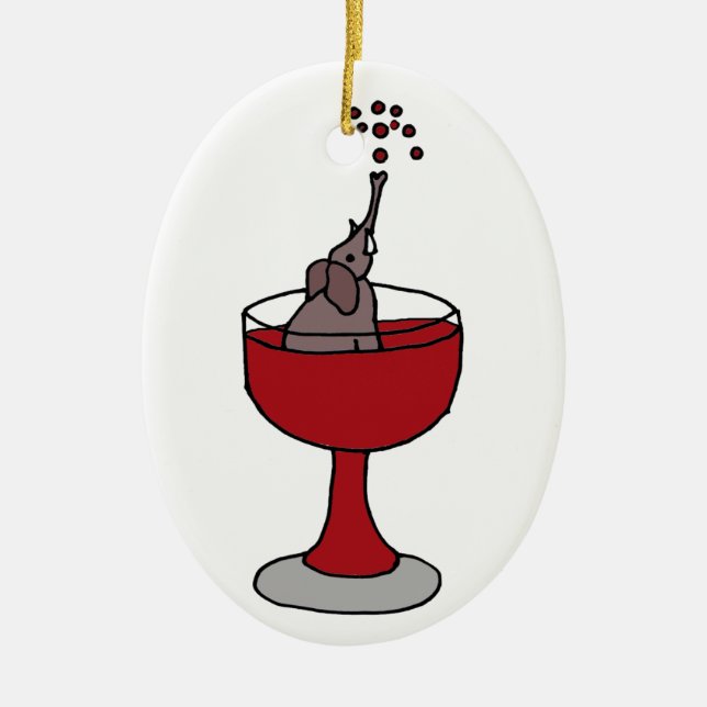 Elephant Spraying Wine Sitting in Wine Glass Ceramic Ornament (Front)