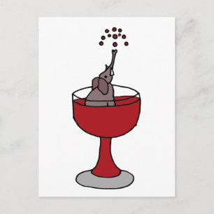 Elephant Spraying Wine Sitting in Wine Glass Postcard