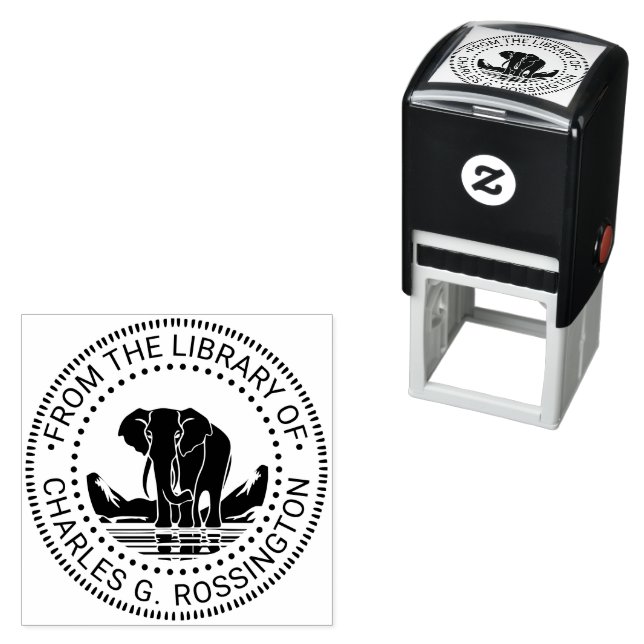 Elephant Standing Silhouette Library Book Name Self-inking Stamp (In Situ)