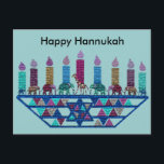 Elephant Star Menorah Postcards<br><div class="desc">Graphic illustration of an elephants,  giraffe,  and Star of David menorah design.</div>