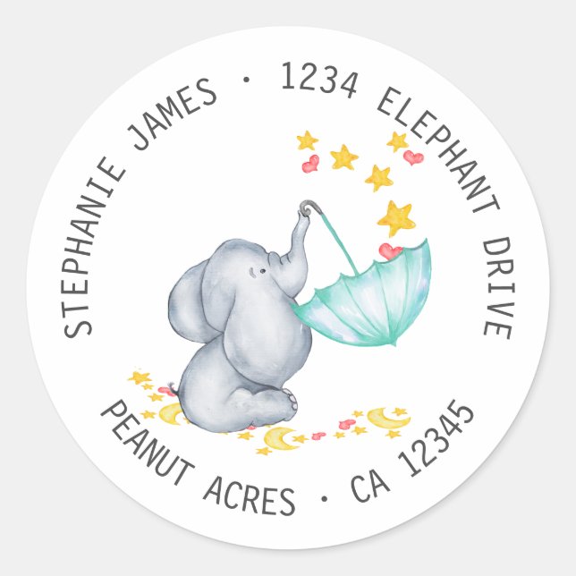 Elephant & Stars Baby Shower Return Address Label (Front)