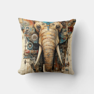 Elephant steampunk artsy throw pillow