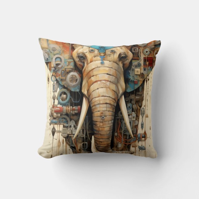 Elephant steampunk artsy throw pillow (Front)