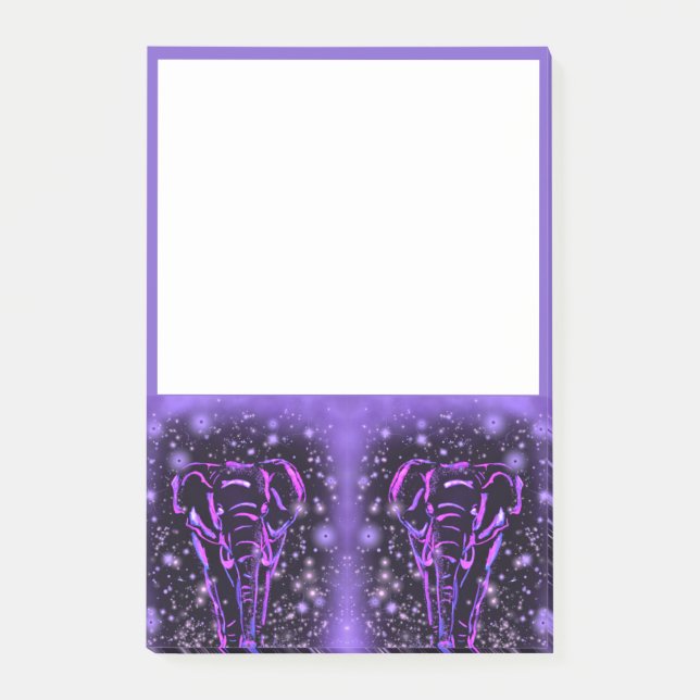 Elephant Sticky Notes In Purple Pink Starry Night (Front)