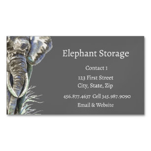 Elephant Storage Watercolor African Animal Art    Magnetic Business Card