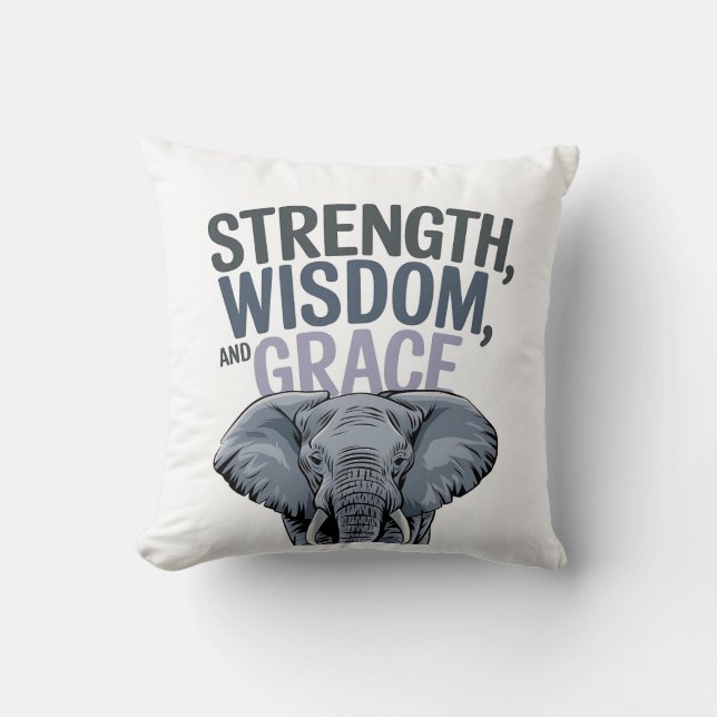 Elephant 'Strength, Wisdom, Grace' Art  Throw Pillow (Front)